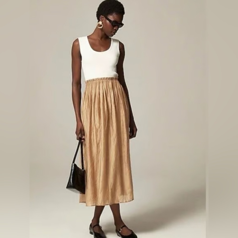 J. Crew Gathered Waist Tank Mixy Dress - Maxi in White & Gold Size S